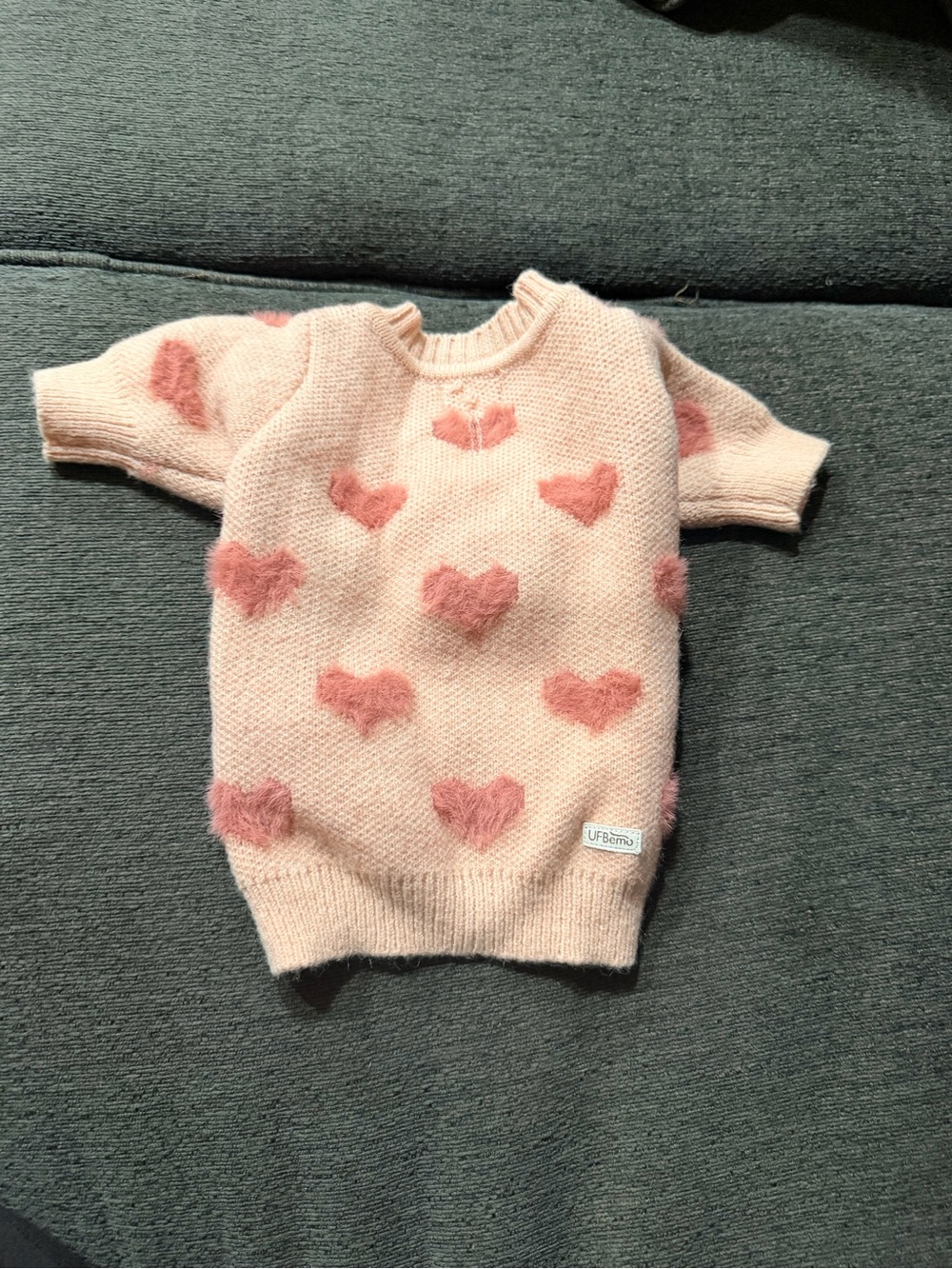Pink Heart Knit Dog Sweater Dress with Fuzzy Hearts size small.
